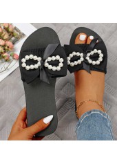 Black Bowknot Open Toe Falt Slippers