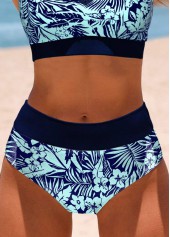 Floral Print Cut Out Cyan Bikini Set