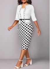 Polka Dot Patchwork White Square Neck Bodycon Dress