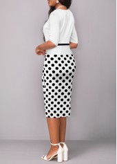 Polka Dot Patchwork White Square Neck Bodycon Dress