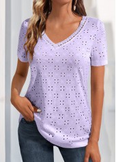 Light Purple Lace V Neck T Shirt