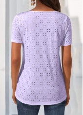 Light Purple Lace V Neck T Shirt