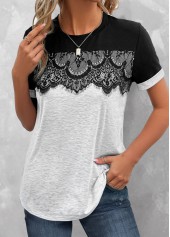 Plus Size Grey Lace Short Sleeve T Shirt