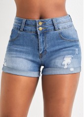 Hole Denim Blue Skinny Zipper Fly Shorts
