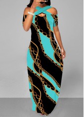 Double Side Pockets Criss Cross Black Maxi Dress