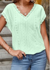 Mint Green V Neck Lace T Shirt