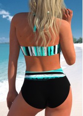 Striped Criss Cross Cyan Bikini Set