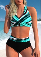 Striped Criss Cross Cyan Bikini Set