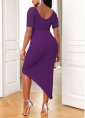 Asymmetric Hem Purple Short Sleeve Dress