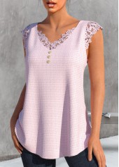Light Pink V Neck Lace Tank Top