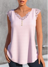 Light Pink V Neck Lace Tank Top