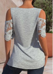 Lace Light Grey Marl V Neck T Shirt