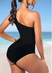 Asymmetry Mesh Black One Piece Swimwear