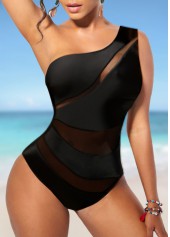 Asymmetry Mesh Black One Piece Swimwear