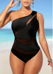 Asymmetry Mesh Black One Piece Swimwear