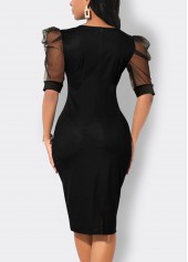 Striped Mesh Multi Color Round Neck Bodycon Dress