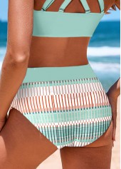 Geometric Print Criss Cross Mint Green Bikini Set