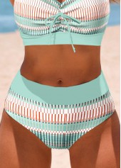 Geometric Print Criss Cross Mint Green Bikini Set