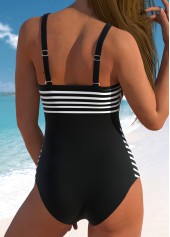 Striped Mesh Black One Piece Swimwear