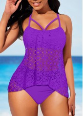 Lace Cut Out Purple Tankini Set