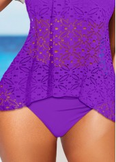 Lace Cut Out Purple Tankini Set