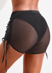 Drawstring High Waisted Black Beach Shorts