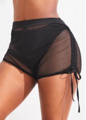 Drawstring High Waisted Black Beach Shorts