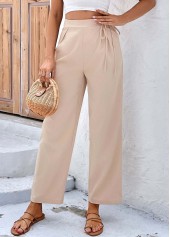 Light Coffee Drawastring High Waisted Bowknot Pants