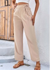 Light Coffee Drawastring High Waisted Bowknot Pants