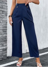 Navy Elastic Waist High Waisted Pants