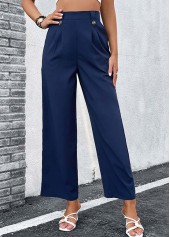 Navy Elastic Waist High Waisted Pants