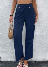 Navy Elastic Waist High Waisted Pants