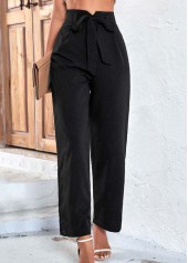 Bowknot Belted Black Drawastring High Waisted Pants