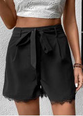 Black Regular Drawastring High Waisted Shorts