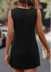 Button Round Neck Black Tank Top