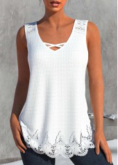 White V Neck Lace Tank Top