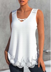 White V Neck Lace Tank Top