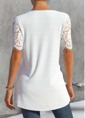 White Round Neck Short Sleeve Lace T Shirt