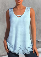 Light Blue V Neck Lace Tank Top