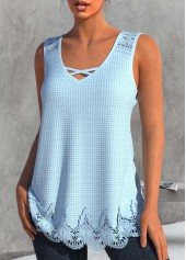 Light Blue V Neck Lace Tank Top