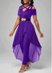 Layered Purple Ankle Length V Neck Jumpsuit