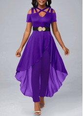 Layered Purple Ankle Length V Neck Jumpsuit