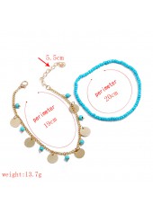 Beads Detail Neon Blue Asymmetrical Anklet Set