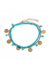 Beads Detail Neon Blue Asymmetrical Anklet Set