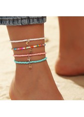 Layered Beads Multi Color Asymmetrical Anklet Set