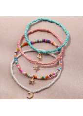 Layered Beads Multi Color Asymmetrical Anklet Set