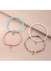 Layered Beads Multi Color Asymmetrical Anklet Set