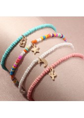 Layered Beads Multi Color Asymmetrical Anklet Set