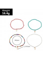 Layered Beads Multi Color Asymmetrical Anklet Set