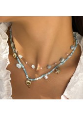 Gold Metal Multi Color Asymmetrical Necklace Set